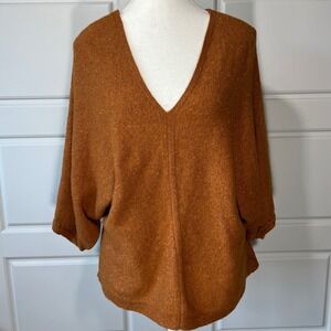 Pure Jill Womens V Neck Sweater‎ Burnt Orange Cotton Blend Small Knit Top
